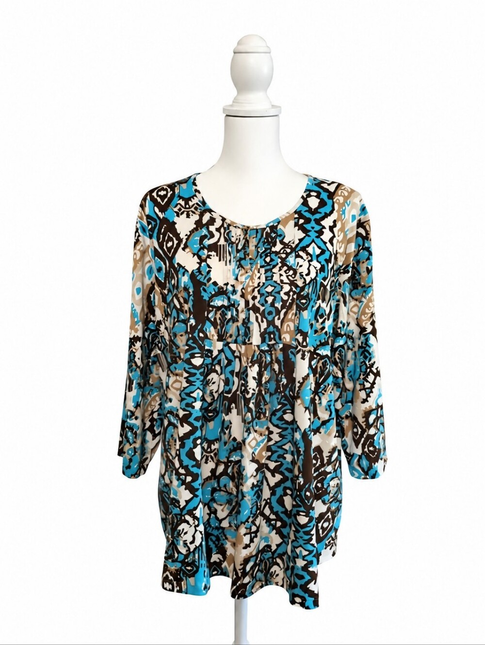 Alfred Dunner Blue and Black Relaxed Graphic Tunic